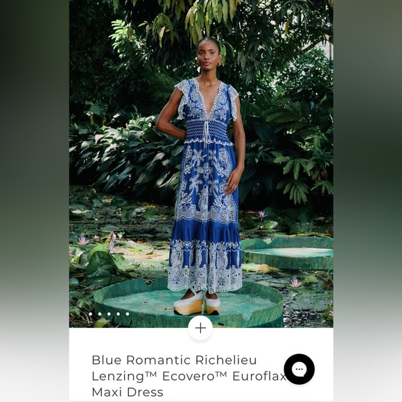 blue flower richelieu midi dress Blue Flower Richelieu Euroflax™ Premium Linen Midi Dress – FARM Rio main image 1